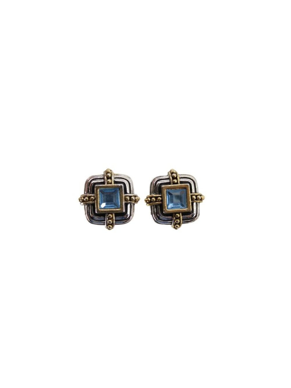 Two Tone Faux Aquamarine Clip on Earrings Vintage 94512